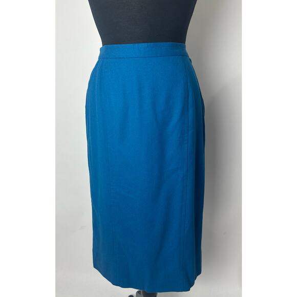 Vintage Pendleton Size 12 100% Wool Midi Length Straight Pencil Skirt Blue - Picture 1 of 10